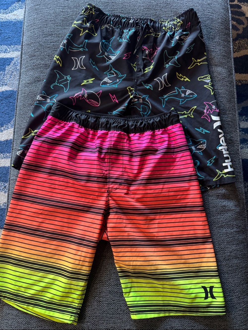 Hurley Neon Shark Print & Ombre Stripe Boardshorts